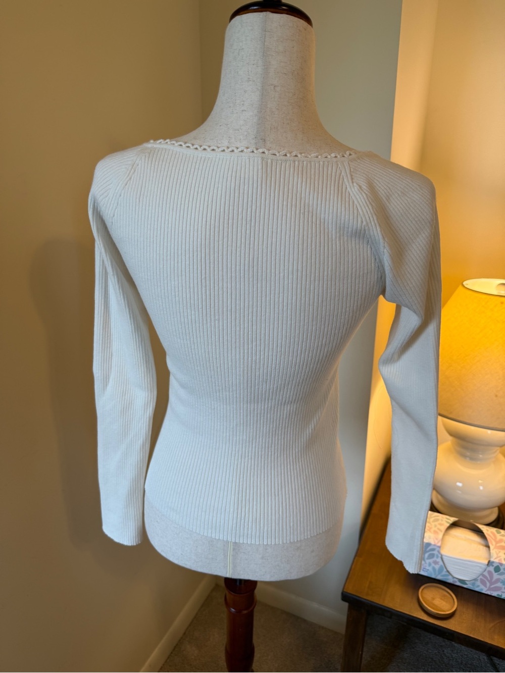NWOT SÉZANE MAHA SZ M ECRU Ribbed Square-Neck Long Sleeve Top SO Flattering 🇫🇷‼️ - Picture 6 of 9